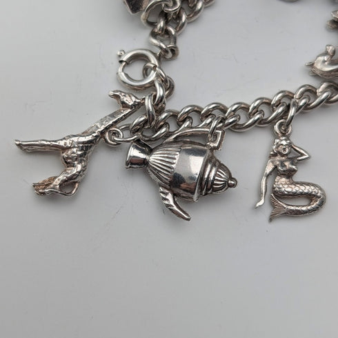 British vintage sterling silver charm bracelet 48g